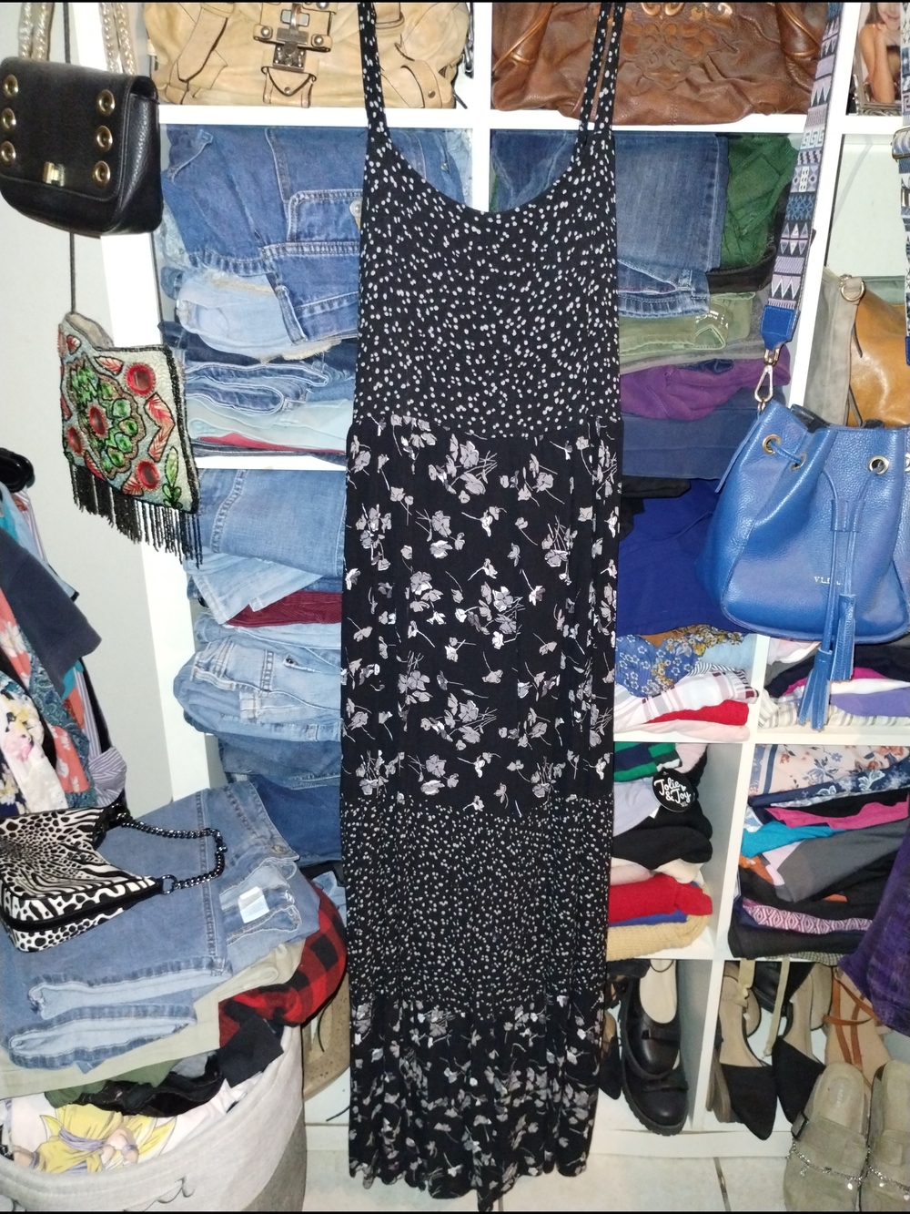 Terra & Sky Black Maxi Dress with White Floral Print